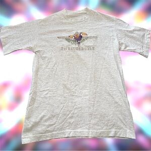 Vtg 90s Ft Lauderdale Toucan EMBROIDERED T-Shirt Thrashed Distressed L Florida